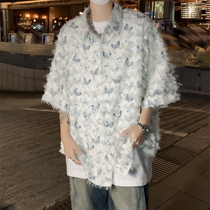 衬衫男士短袖韩版潮流高街帅气蝴蝶2024夏季新款ins外套CY802-P41图片