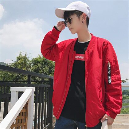 秋季男士港仔帅气抽褶袖飞行服春秋夹克外套织带703-JK130-P60图片