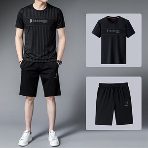 2023夏季新款polo男士冰丝休闲套装宽松百搭中年短袖短裤两件套图片