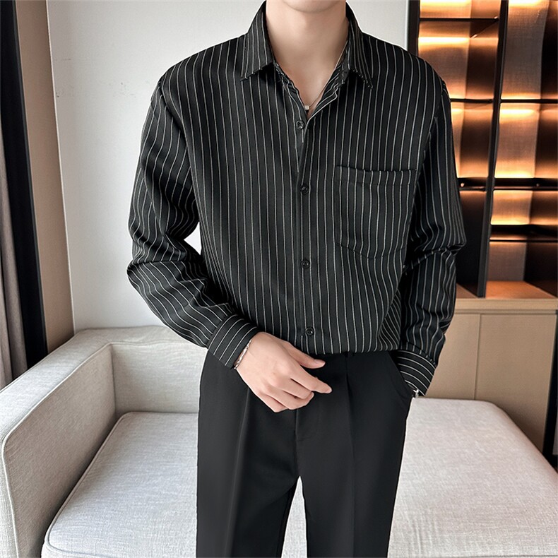 条纹长袖衬衫男薄款ins休闲衣服潮流衬衣C017-P40,男装衬衫,星座308B-2