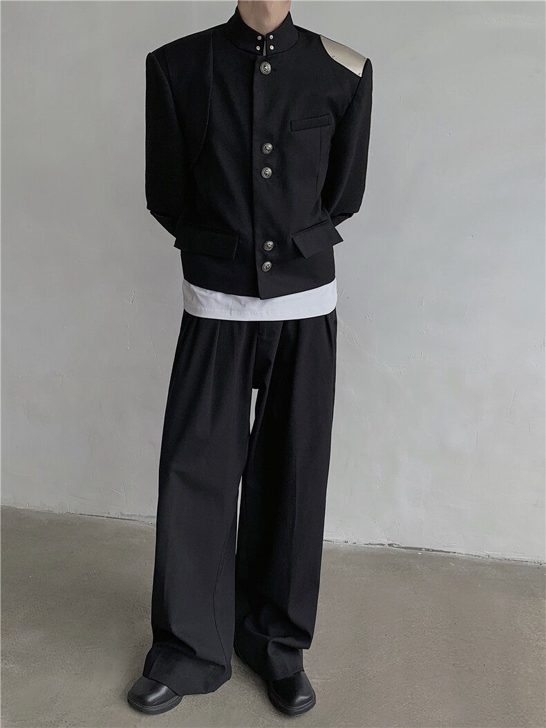 现货！25秋冬超短款男金属垫肩明星同款新中式夹克西服XZ69-P138,男装夹克,电商B288