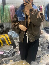 2022欧洲站洋气牛仔拼接PU皮外套，其它，L·H·X