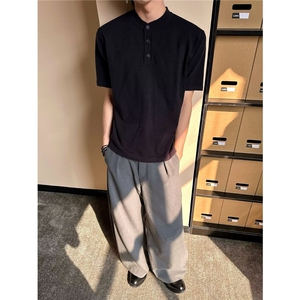 美式亨利领T恤夏季短袖纯色透气户外运动亨利衫休闲男上衣 T7708图片
