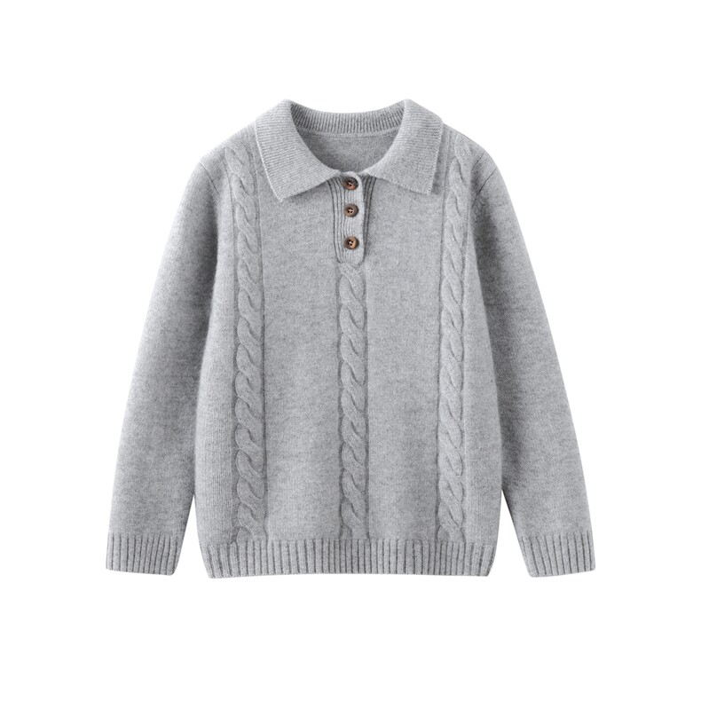 男女通用秋冬七针半开带扣POLO领，童装儿童羊绒衫，旭泰羊绒