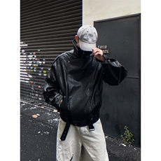 新款重工复古中性立领机车皮衣外套PU夹克上衣男女Y1027-P90网图，男装夹克，电商B245