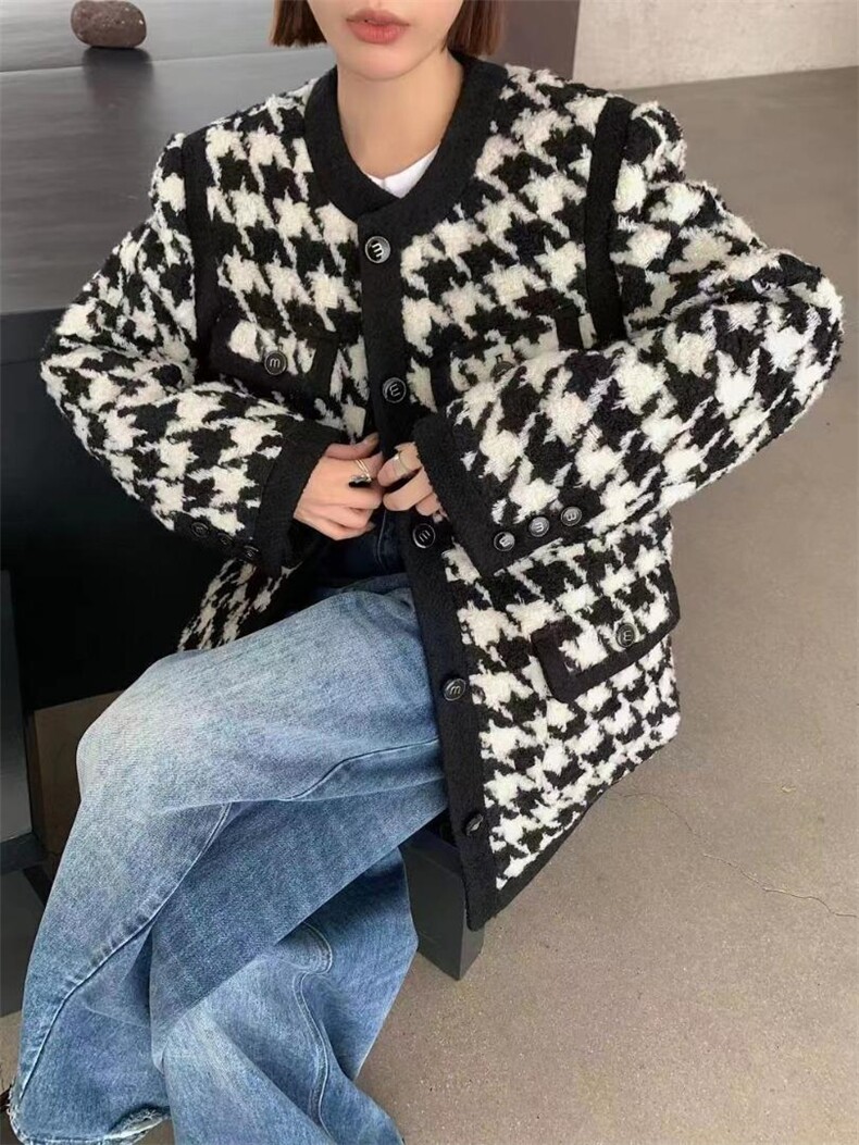 现货，冬季小香风千鸟格羽绒外套，其它，淳沐