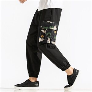 2021春秋季新款男装 风宽松仙鹤印花休闲裤白墙风图片