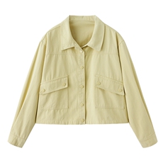 宽松减龄翻领外套女长袖2025开春新款遮肉显瘦百搭小个子夹克上衣，女装短外套，米雪儿