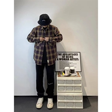 1506A/GJ010/P53美式高级感黄色格纹格子衬衫，男装衬衫，星座1506A