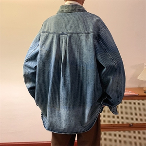 日系复古做旧水洗工装牛仔外套男女街头oversize宽松百搭休闲衬衫图片