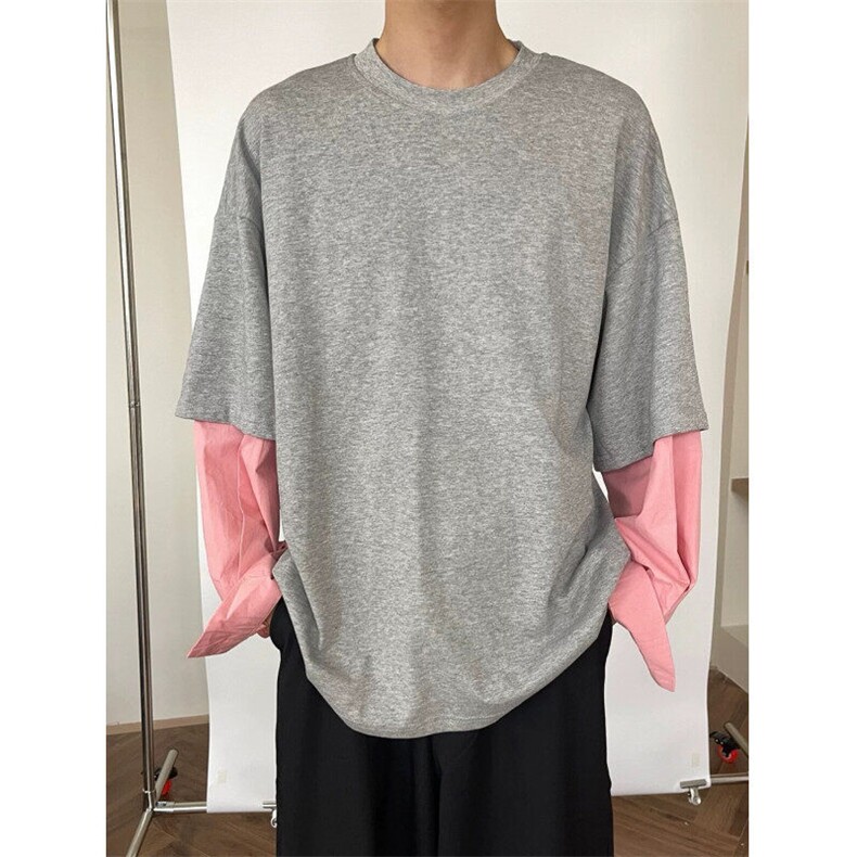 【现货】DT6688-P60纯棉假两件T恤拼接袖子男女宽松春秋卫衣潮,男装T恤,星座603-2