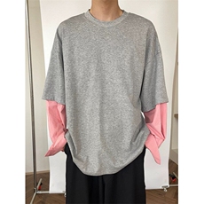 【现货】DT6688-P60纯棉假两件T恤拼接袖子男女宽松春秋卫衣潮，男装T恤，星座603-2