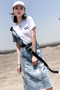 套装/套裙2021牛仔包臀裙韩版潮流短袖圆领甜美休闲显图片