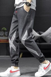 潮男贴布设计束脚裤青少年时尚牛仔裤男士日系休闲长裤K806-P40图片
