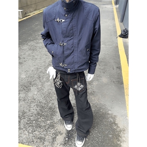 26春装高品质工艺老钱风翻领夹克外套男女潮牌金属扣工装宽松上衣图片