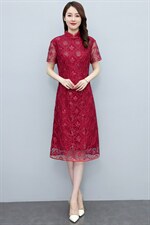 2023年春夏新款蕾丝旗袍婚庆喜宴中长修身显瘦百搭专柜品质连衣裙，女装汉服/婚纱/旗袍/礼服，媚琳依坊