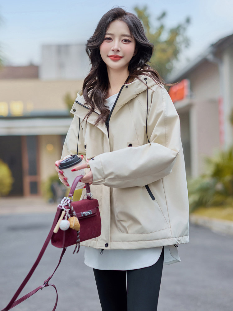 冲锋衣夹棉外套女2025冬季新款厚款连帽棉袄宽松休闲时尚大衣,女装棉衣/棉服,梦懿尔