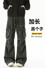 190高个子加长版工装裤男宽松慵懒水洗做旧卫裤115cm裤子KZ036P60，男装休闲裤，电商B312