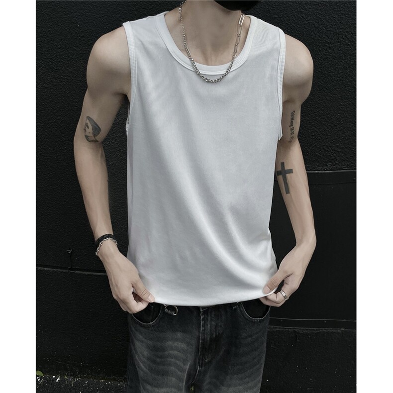 EQ438主推230克条纹纯色背心男夏季无袖T恤宽松短袖美式街头潮流，男装T恤，电商C306-1