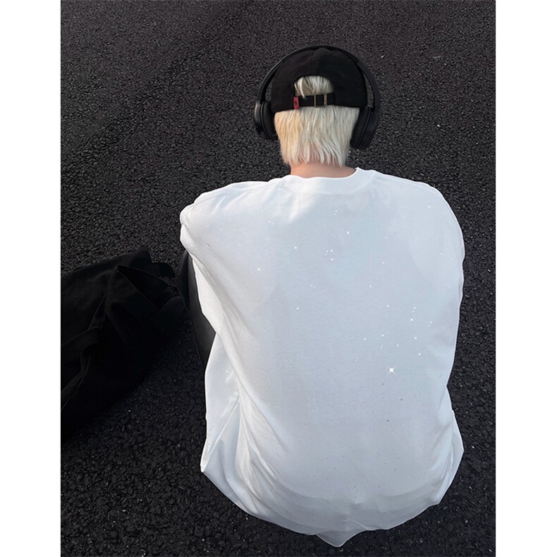 量大优供抖音视频支持得物配合二开美式满天星亮片短袖T恤MTX161,男装T恤,电商A486