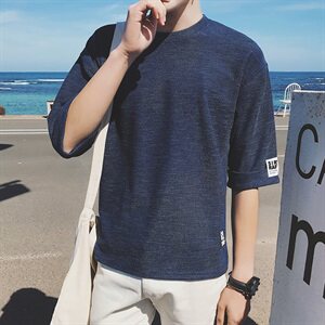 A003-T713-P30 韩版修身男士T恤贴标T恤 济州岛外景图片