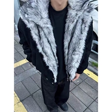 现货美式宽松假两件狼王座山雕短款宽松棉服MY8225/P115，男装棉衣，星座205-3