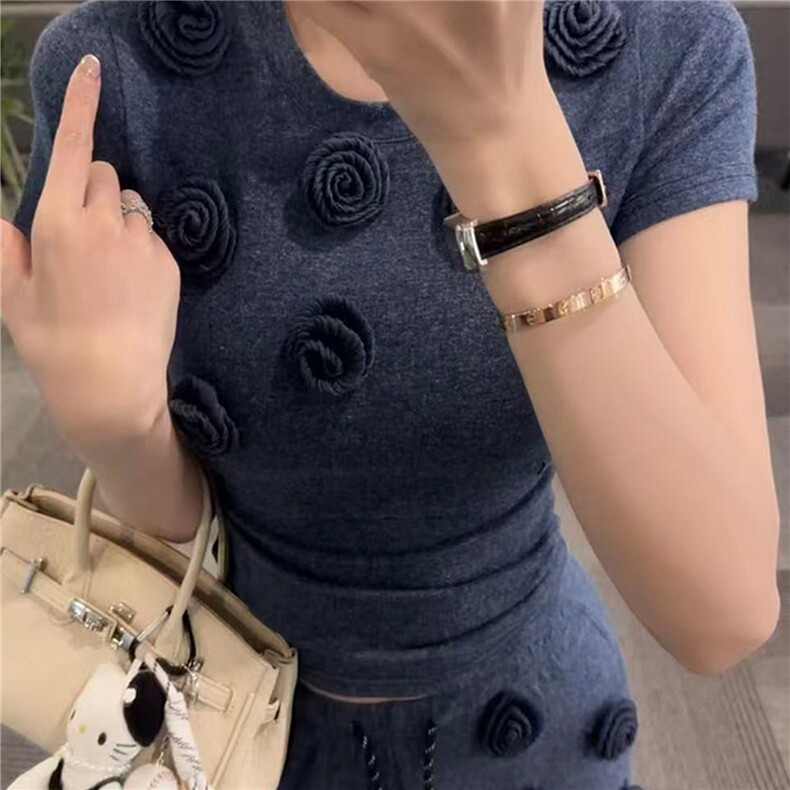 盐系高级感时尚气质套装女春新款圆领立体花朵上衣阔腿长裤两件套,女装套装/套裙,江南