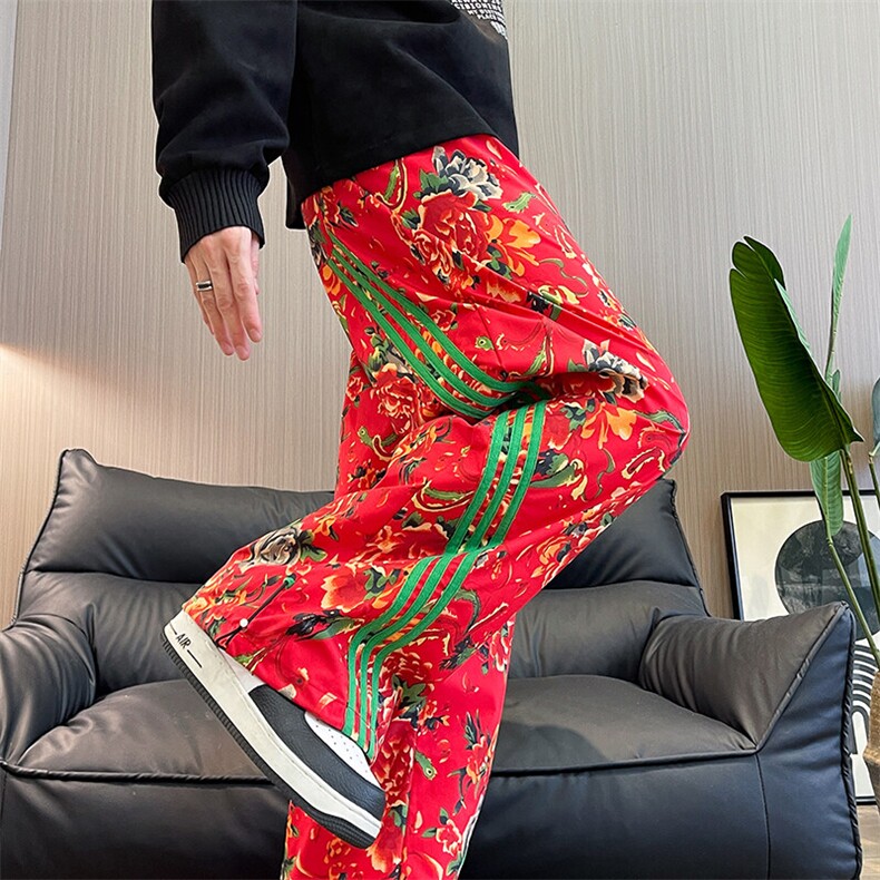 KF1条纹大花休闲裤九分哈伦运动新中式汉服表演出男女裤子团队潮，男装民族服装，星座115A-2