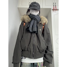 现货重磅boxy短款棉衣座山雕大毛毛领男女棉服水洗工装厚外套，男装棉衣，电商A486