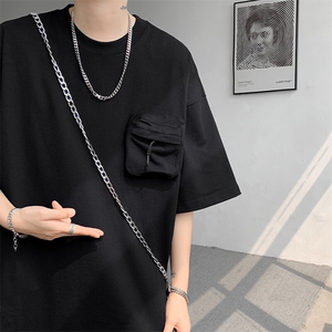 8XL-M 重磅！特大码纯色宽松短袖T男口袋T恤五分袖上衣DX325P45图片