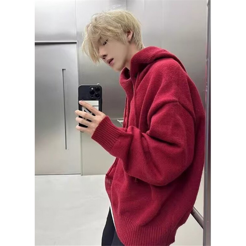 秋装新款韩版宽松时尚羊毛开衫百搭拉链连帽毛衣外套 M871图片