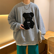 现货7663-P55秋冬百搭圆领小熊贴布大码卫衣外套男，女装短外套，电商A059