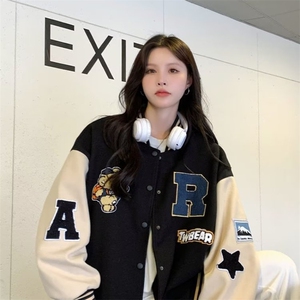 美式棒球服外套女2026秋冬新款初中高中学生潮夹克上衣服图片