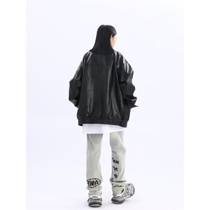 复古机车服皮衣美式多口袋夹克飞行员立领pu皮外套K1021-P75网图图片