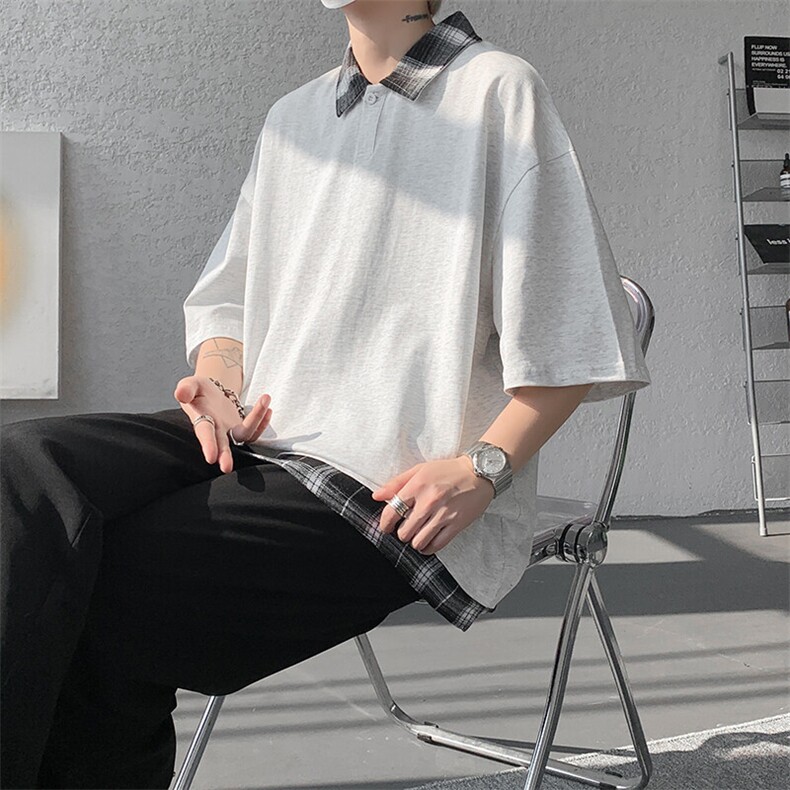 短袖男夏季新款港风宽松假两件体恤上衣DX3302-P32图片