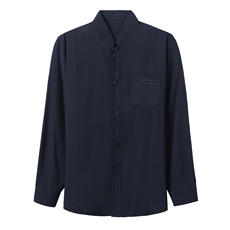 春季唐装中老年亚麻衬衫爸爸装礼服喜公公立领棉麻衬衣MJ22882-75，男装衬衫，星座1105-3