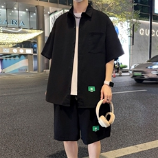 夏季薄款冰丝衬衫潮牌短袖短裤两件套装3546P65，男装衬衫，电商A309