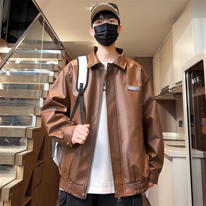 男士皮夹克翻领秋季潮皮衣宽松贴标外套茄克A266-PY006-特P40图片