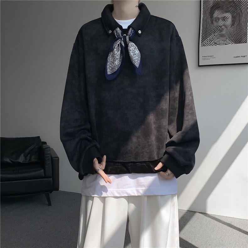 现货WY10170-特P48加绒P58设计感可拆卸丝巾百搭大码卫衣小众,男装卫衣,电商A059
