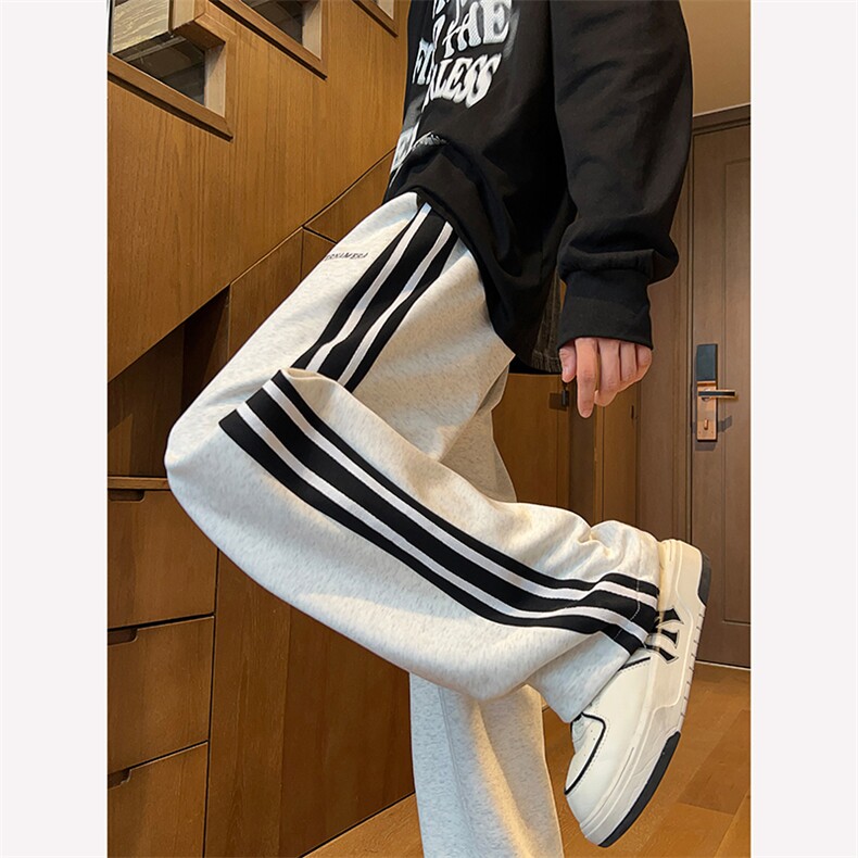 K393常规特40控78加绒加厚特P50条纹织带拼接休闲裤男美式直筒裤,男装卫衣,星座212A（原A324）