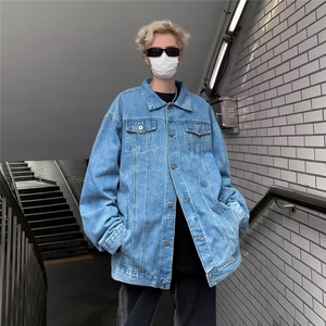 日系复古简约水洗蓝牛仔外套男士春秋潮牌设计感宽松夹克图片