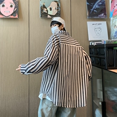 条纹衬衫男2024春夏季新款港风潮牌长袖衬衣帅气潮流宽松休闲外套，男装衬衫，星座410-7
