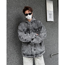 美式复古做旧解构拉链连帽牛仔夹克外套春秋宽松上衣JK03612-P69，男装工装外套，星座308B-1