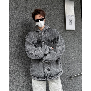 美式复古做旧解构拉链连帽牛仔夹克外套春秋宽松上衣JK03612-P69图片