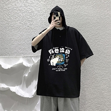 LD54403-P45NASA连帽短袖t恤男大码胖子带帽五分袖中袖，男装T恤，电商A040