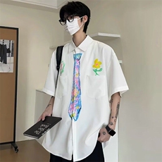 网图现货美式宽松手绘涂鸦学院风短袖衬衫CS553/P32，男装T恤，星座205-3