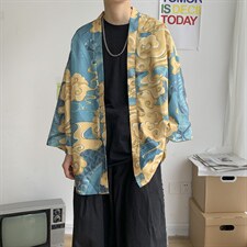 夏季大码港风日系外套防晒服和服开衫薄款道袍披风汉服F12/P40，男装衬衫，钱塘713