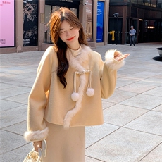 现货2D078-W6741-P195K298白毛条装饰清雅风呢大衣夹棉，女装毛呢外套，2D078