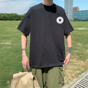 纯色半袖潮圆领卫衣简约宽松新款慵懒休闲套头潮流男 T224-P25图片