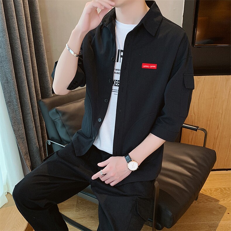 2023夏季港风男士七分袖时尚简约衬衫宽松短袖衬衣1877-P40,男装衬衫,电商A128
